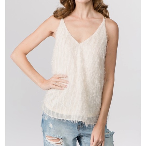 Tops - Boutique Strappy Ivory Eyelash Tank Top